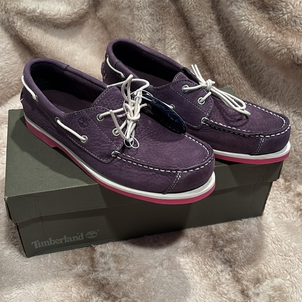 Timberland earthkeepers handsewn leather purple 2 eye boat shoe size 7 juniors